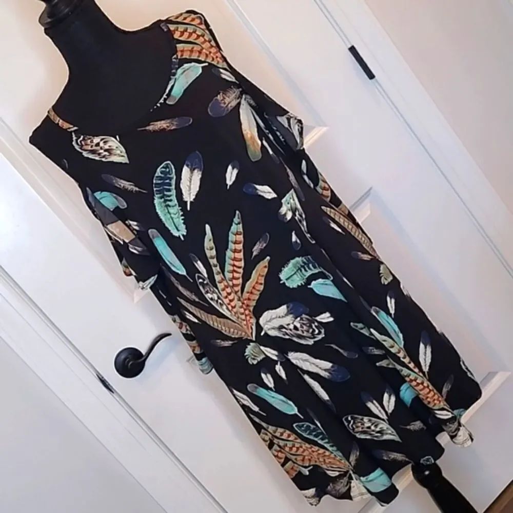 Honeyme Cold Shoulder Leaf Print Dress